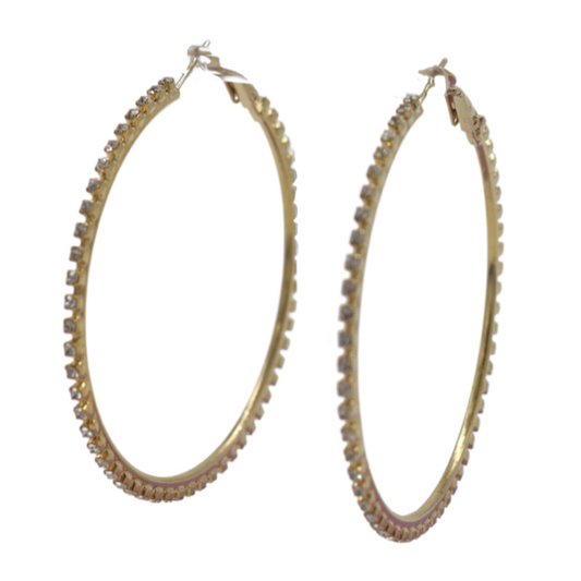 Coravana These gorgeous 24K gold plated large hoop earrings with clear crystals will be perfect for any occasion!  
