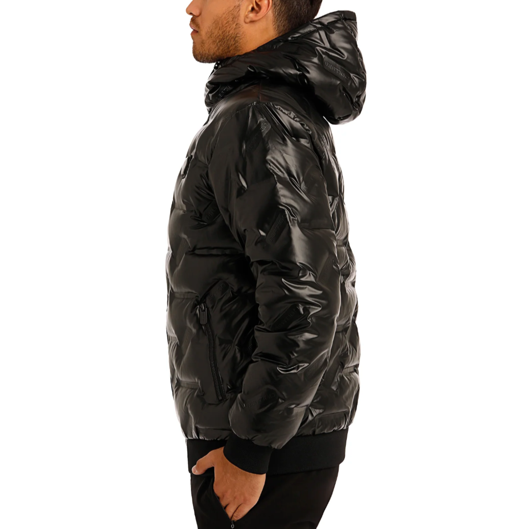 Bertigo Metallic black down filled puffer men coat jacket with hoodie. 