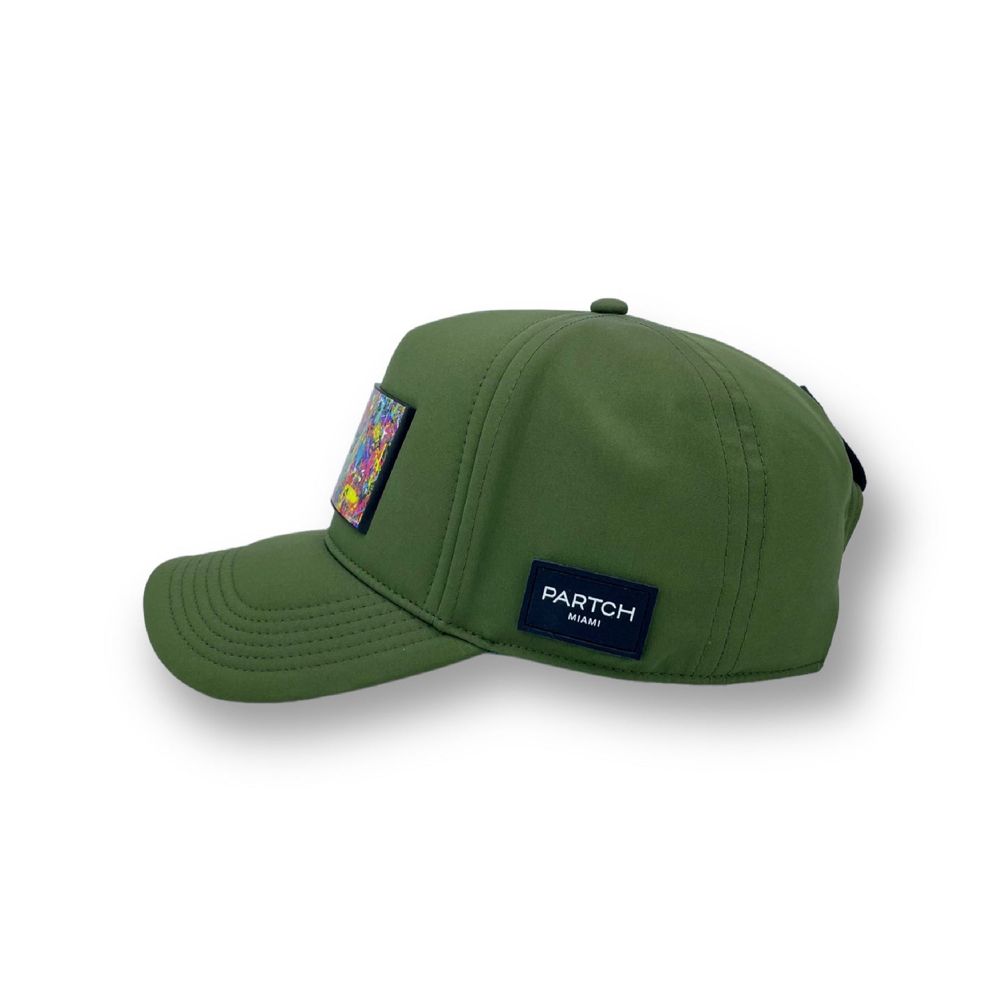 Partch Green kaki trucker hat spandex, leather, cotton, PARTCH-Clip Art concept