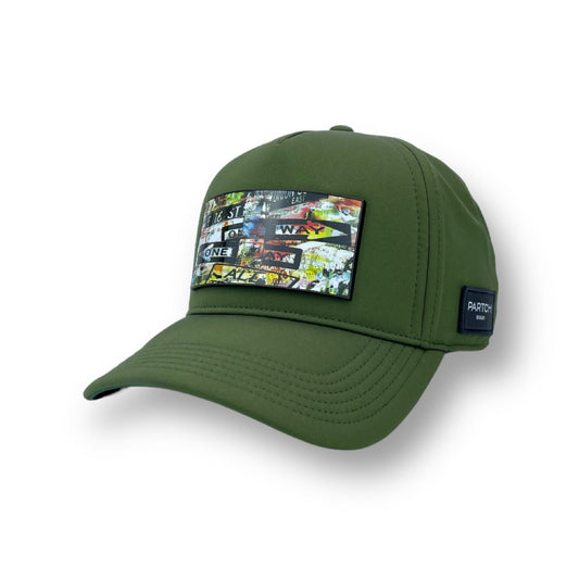 Trucker cap in green full fabric spandex by PARTCH
