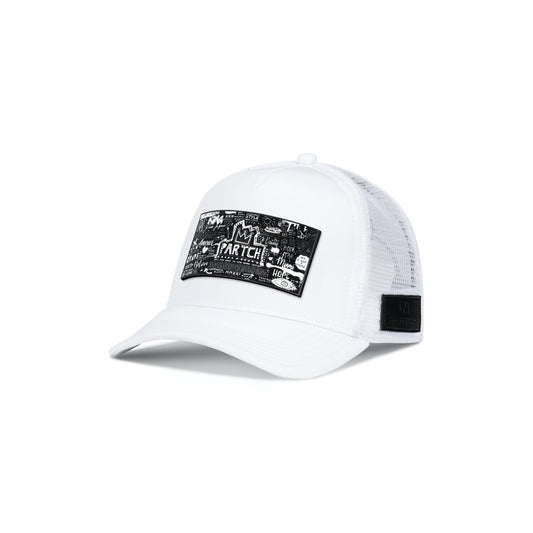 Partch Trucker Hat White with PARTCH-Clip Pop Love Front View