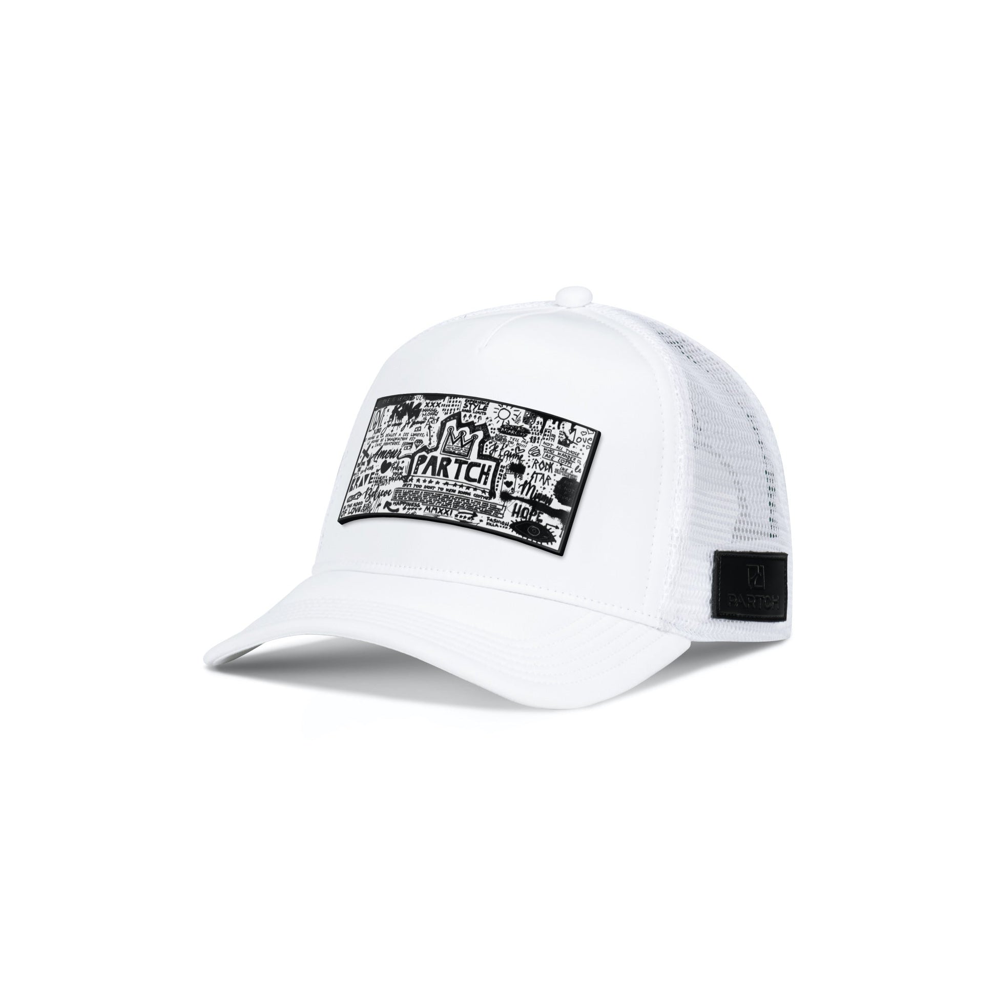 Partch Trucker Hat White with PARTCH-Clip Pop Love Front View