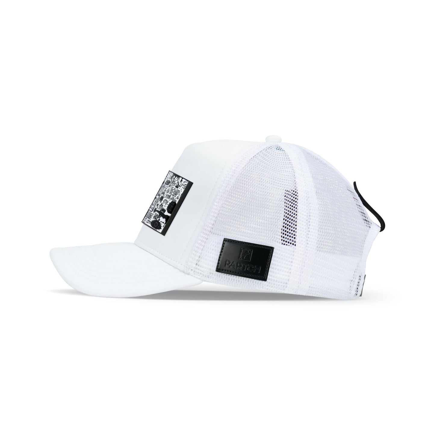 Partch Trucker Hat White with PARTCH-Clip Pop Love Side View