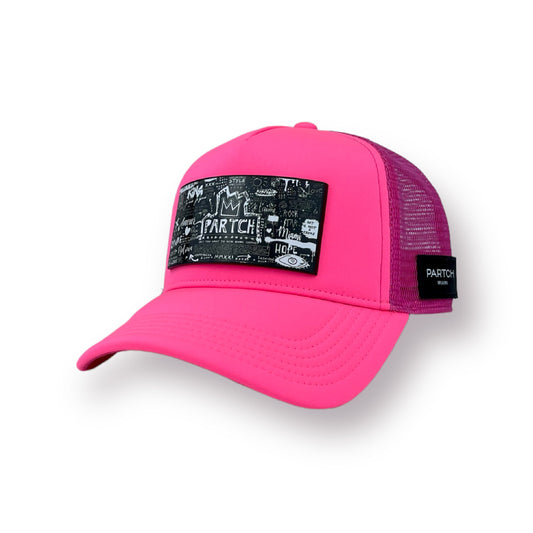 Partch pink pop love trucker hat